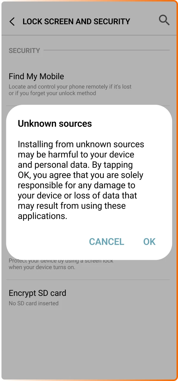 Enable unknown sources in your device settings to allow the installation of the Hadesbet mobile software.