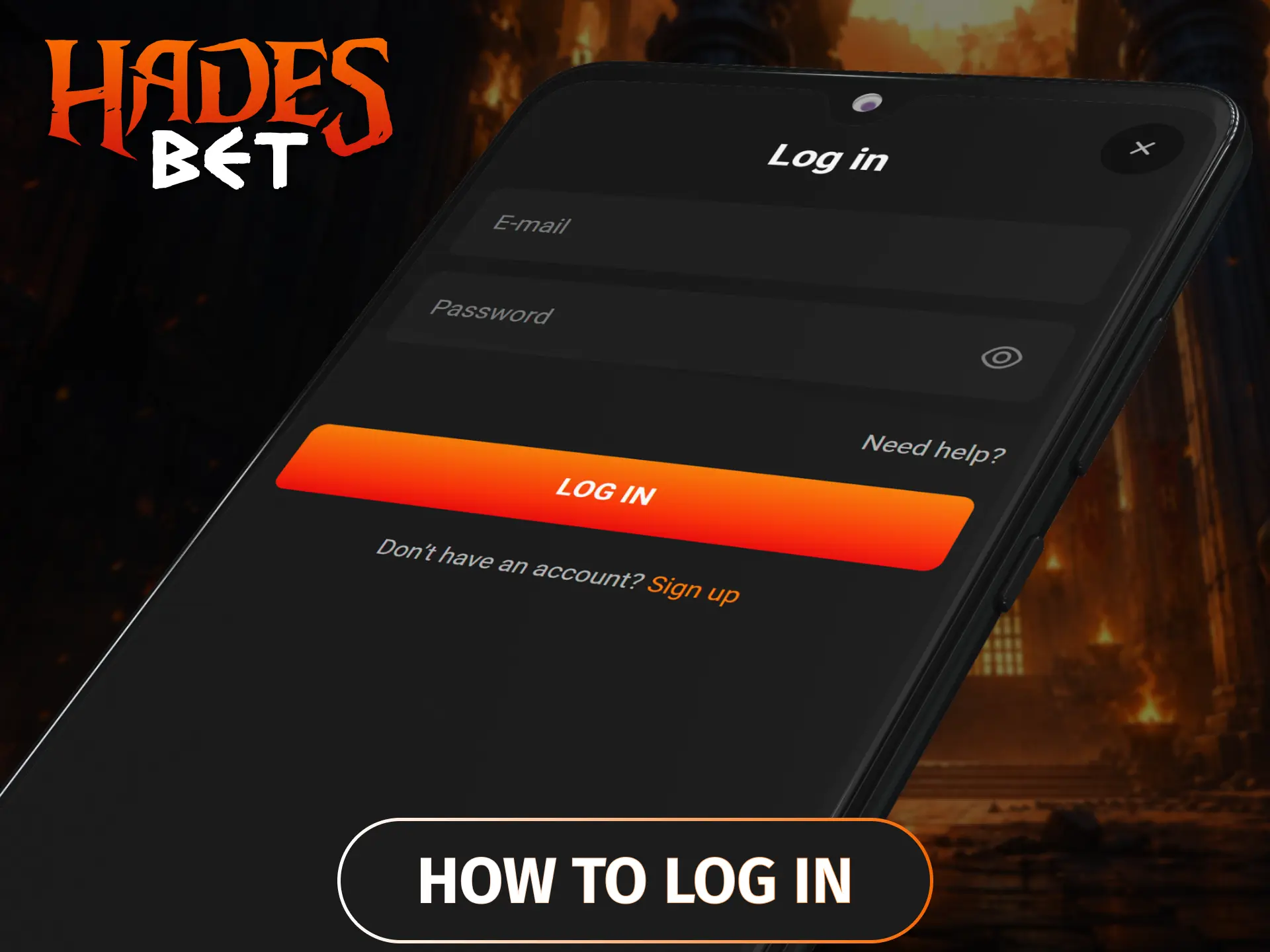 Enter your registered credentials into the Hadesbet app login form to securely access your betting account.