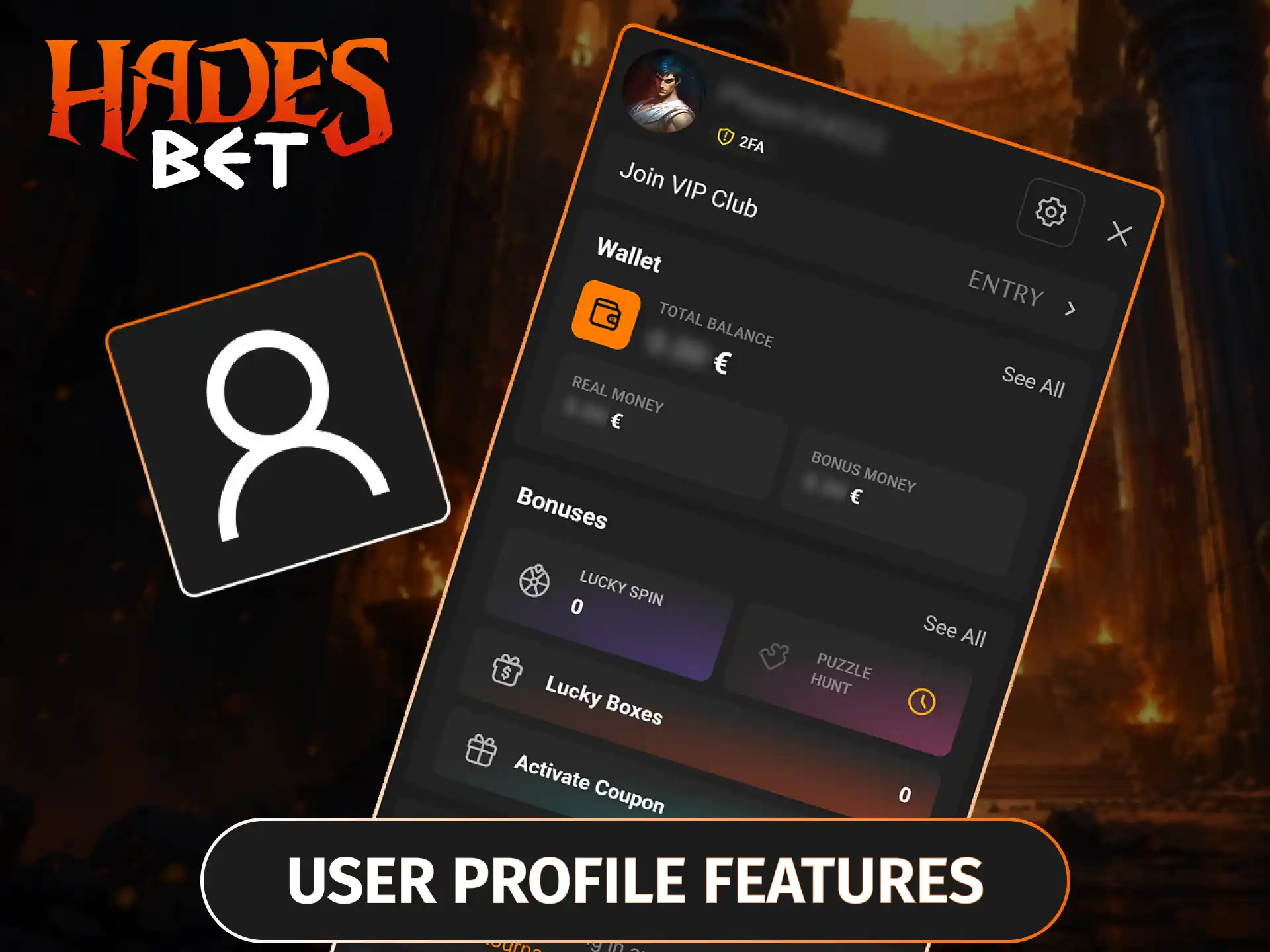Navigate the user profile on the Hadesbet App to customize your experience and monitor your betting activity.