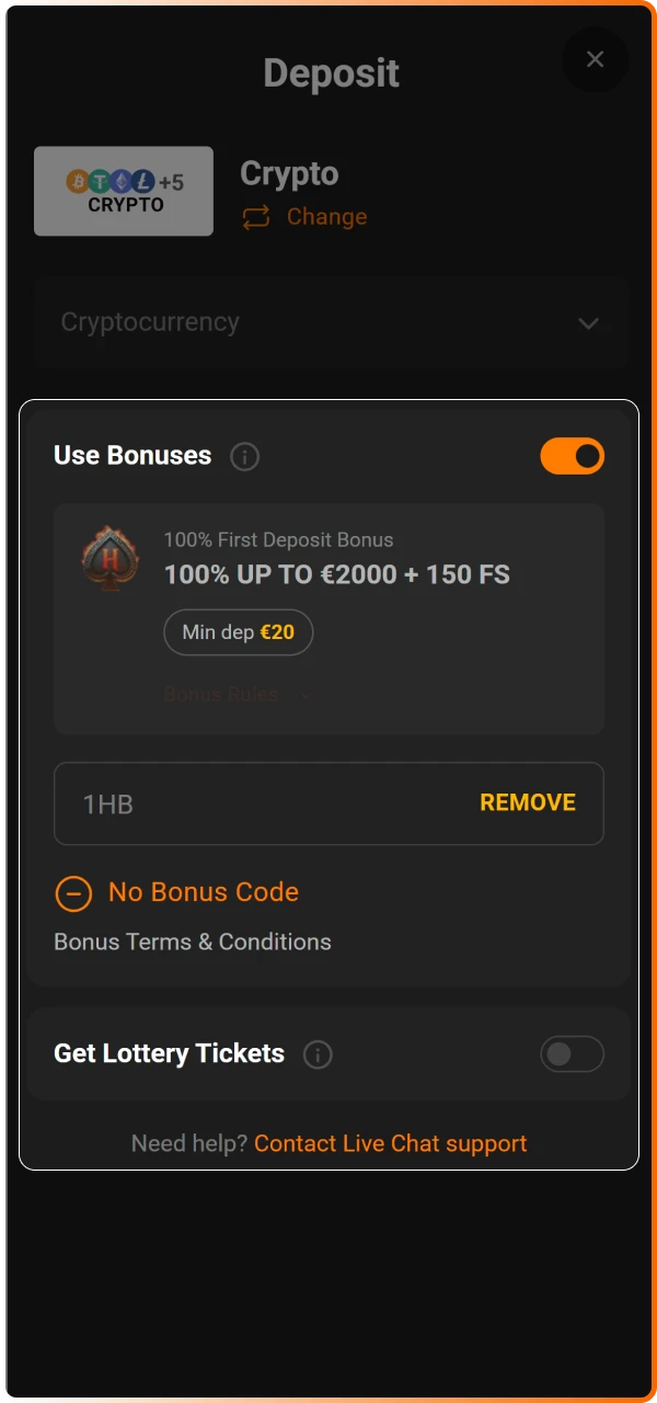 Activate your bonus manually in your profile settings to start using your extra credits on sports and casino markets.