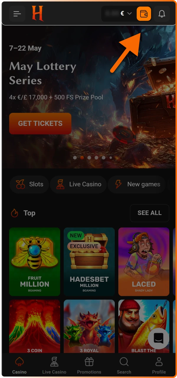 Go to the cashier section on the Hadesbet dashboard to view all available payment and withdrawal options.