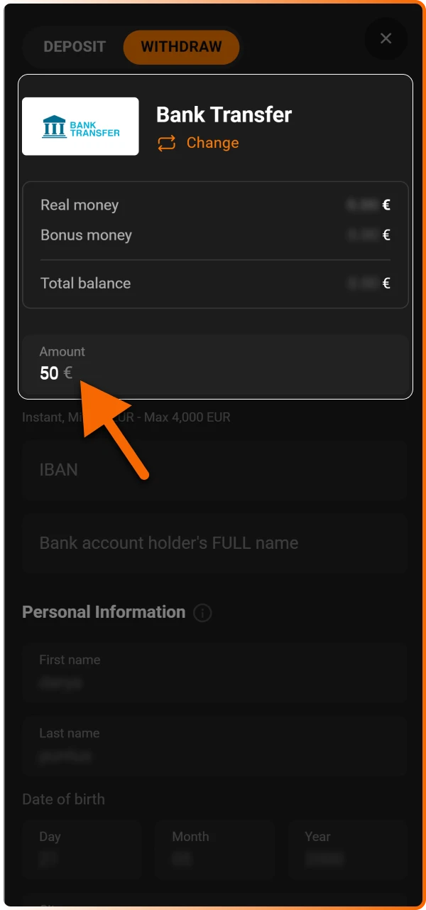 Enter the withdrawal amount you wish to cash out, ensuring it falls within the daily and monthly limits.